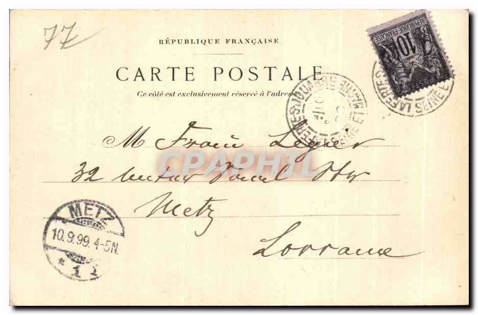 CPA Meaux Pont Cornillon carte 1899 — Verso