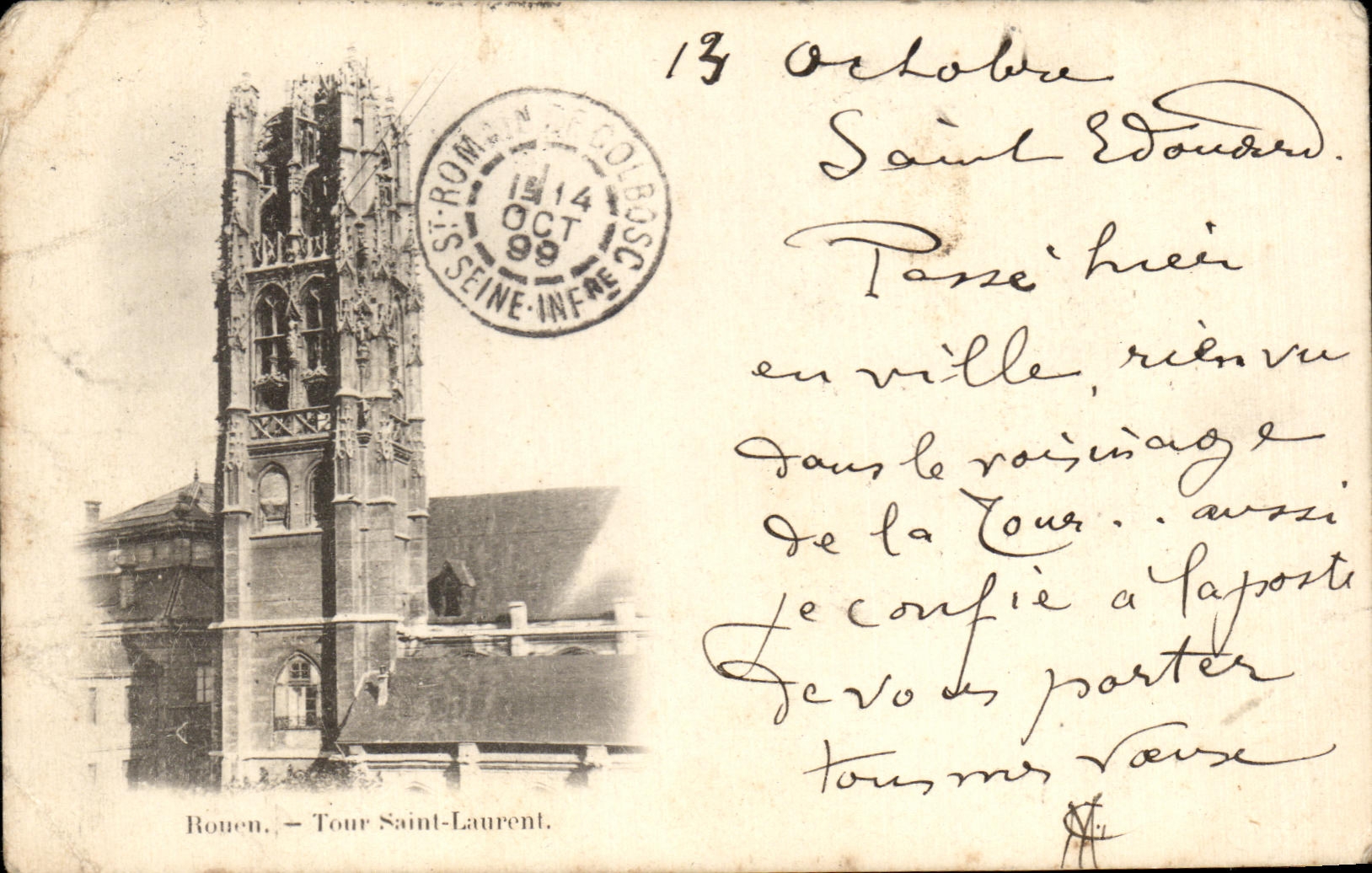 CPA Rouen Tour Saint Laurent carte 1899