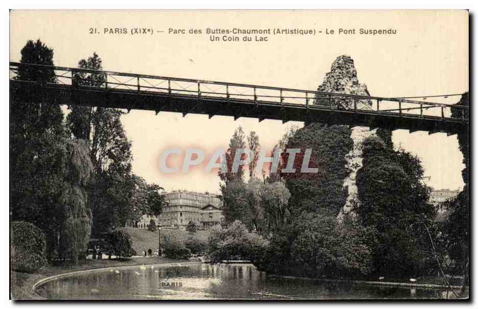 CPA Paris Parc des Buttes Chaumont (Artistique) Le Pont Suspendu Un Coin du Lac
