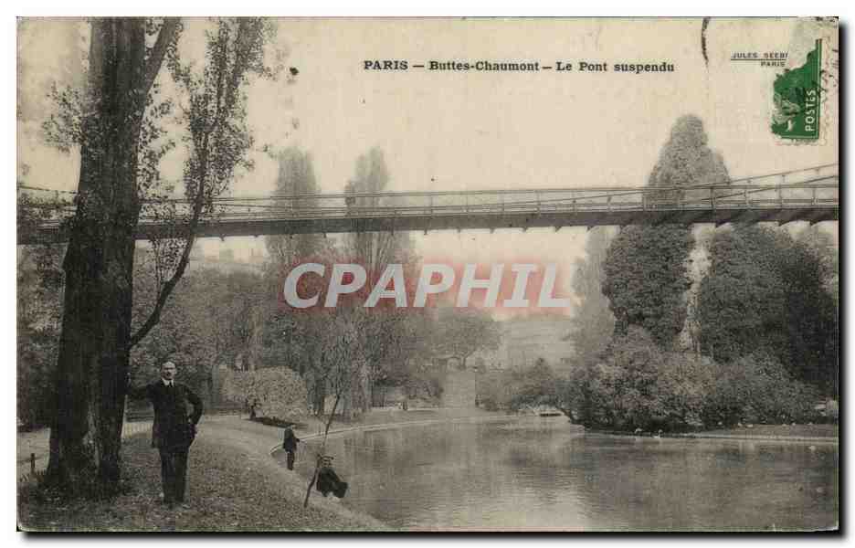 CPA Paris Buttes Chaumont Le Pont Suspendu pecheurs