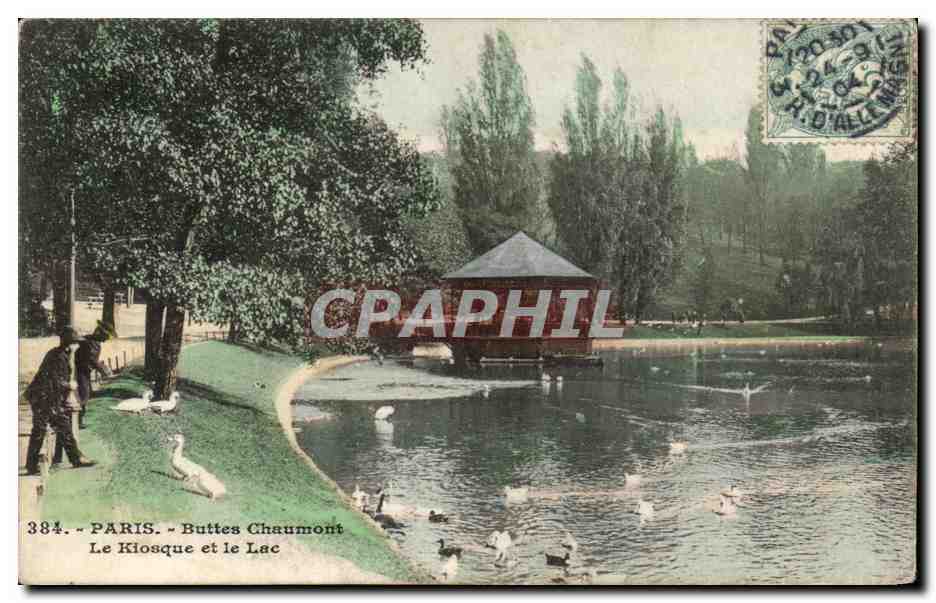 CPA Paris Buttes Chaumont Le Kiosque et le Lac