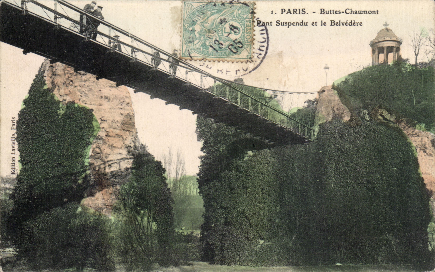 CPA Paris Buttes Chaumont Pont Suspendu et le Belvedere