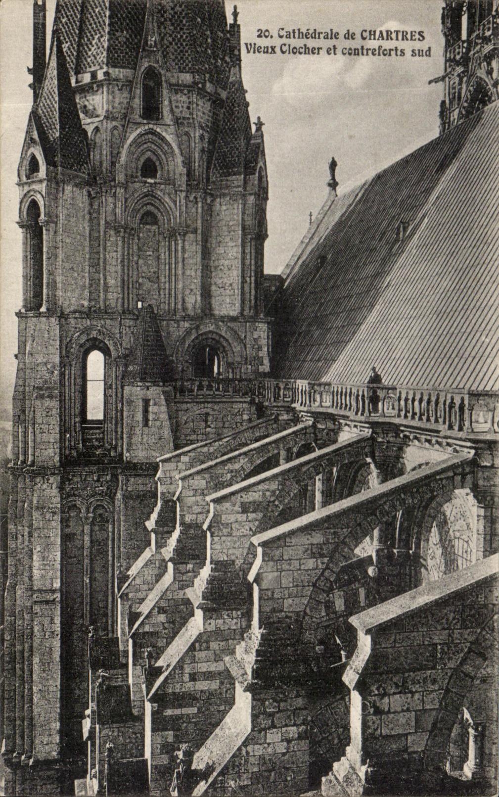 Cathédrale de Chartres — Vieux clocher et contreforts sud — Édit Robert Lailly, Chartres