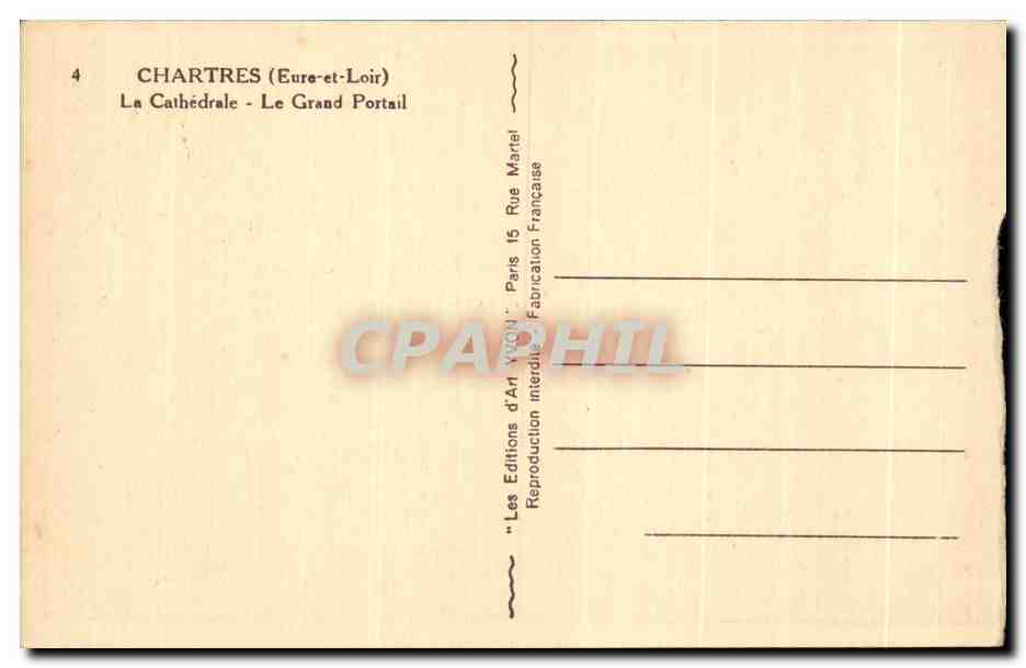 CPA Chartres La Cathedrale Le Grand Portail — Verso