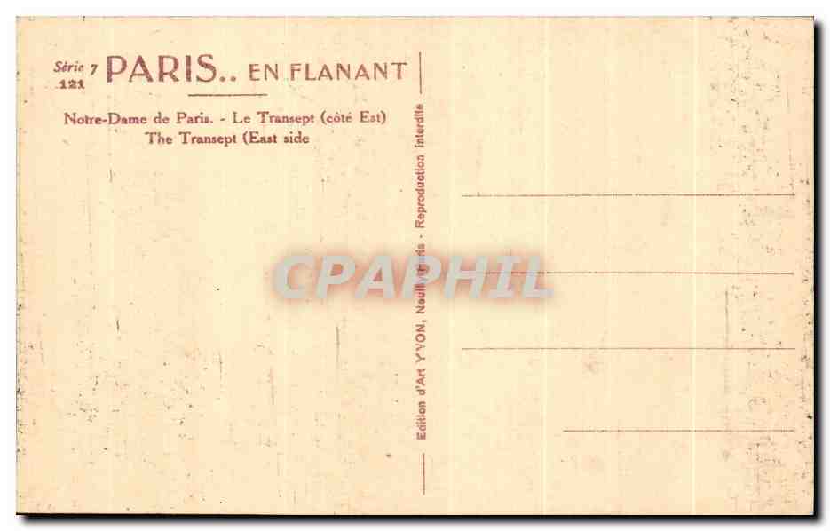 CPA Paris Notre Dame de Paris Le Transept — Verso