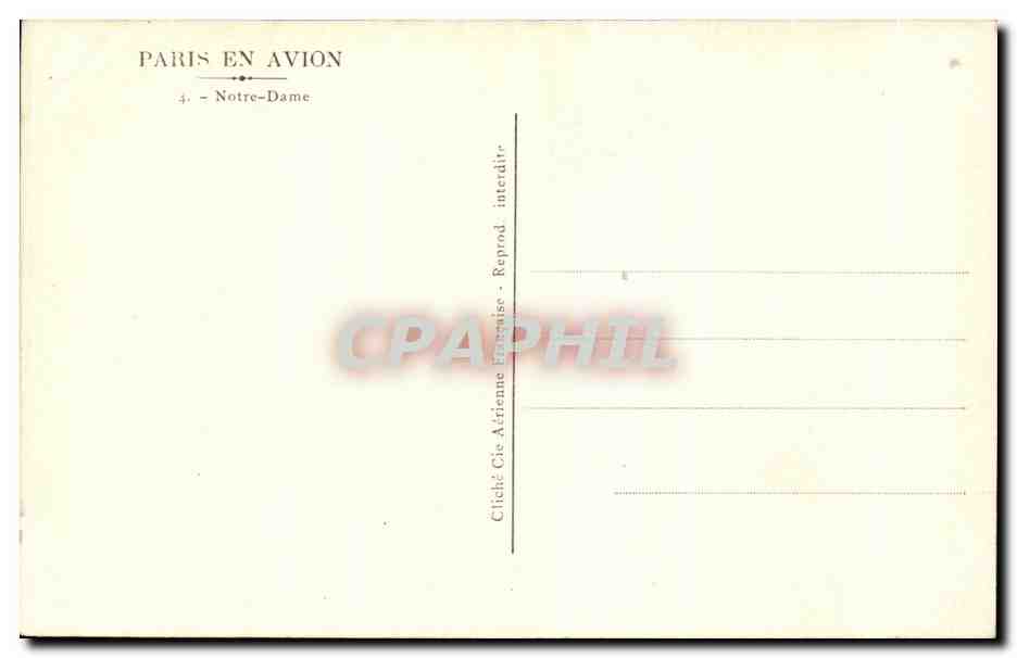 CPA Paris en Avion Notre Dame — Verso