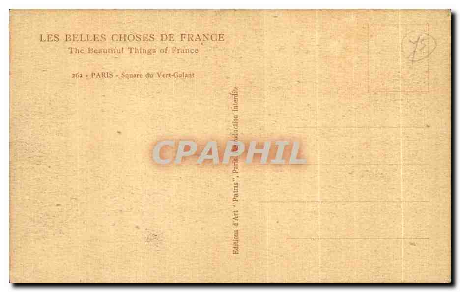 CPA Paris Square du Vert Galant — Verso