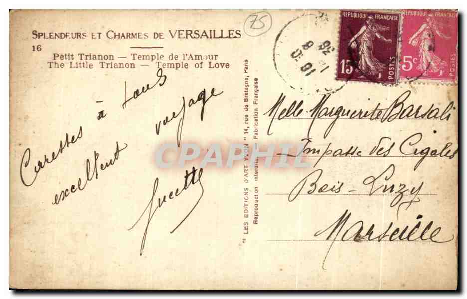 CPA Versailles Petit Trianon Temple de l Armour — Verso