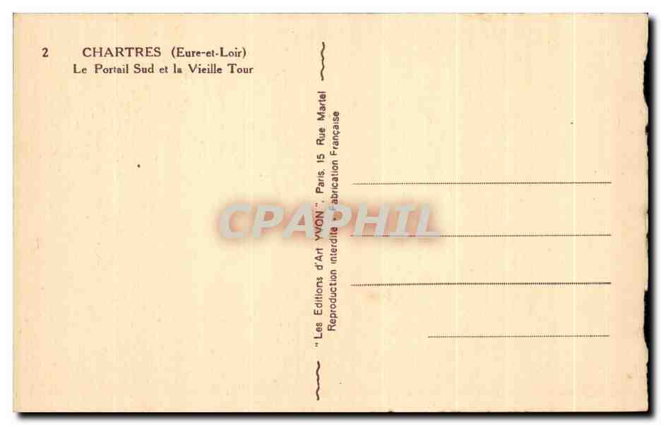 CPA Chartres Le Portail Sud et la Vieille Tour — Verso