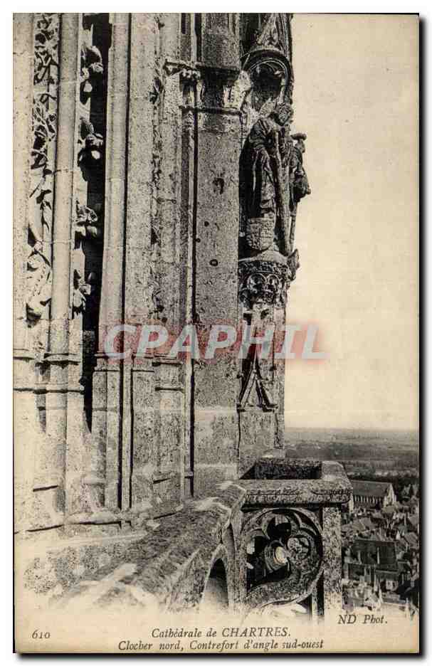 Clocher nord, Contrefort d'angle sud-ouest — Cathédrale de Chartres — ND Phot.