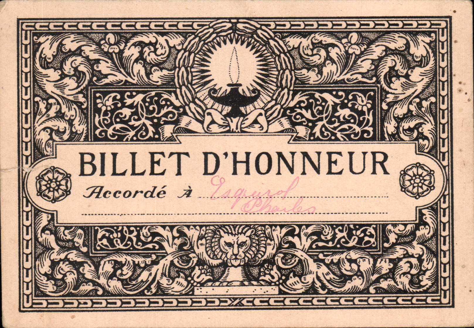 Billet D Honneur Esquirol Charles 