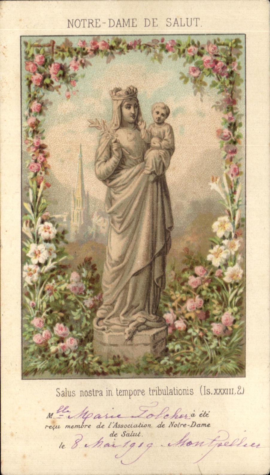 Image Notre Dame De Salut Salus nostra in tempore tribulationis Marie Lolcher 1919 Montpellier