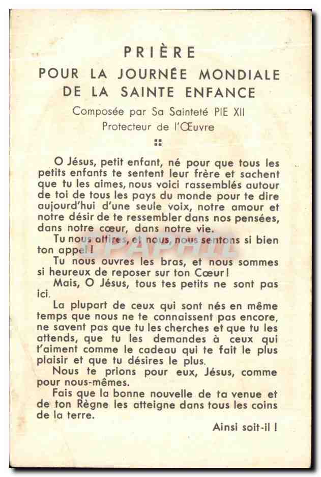 CPA Oeuvre Pontificale De La Sainte Enfance  — Rückseite