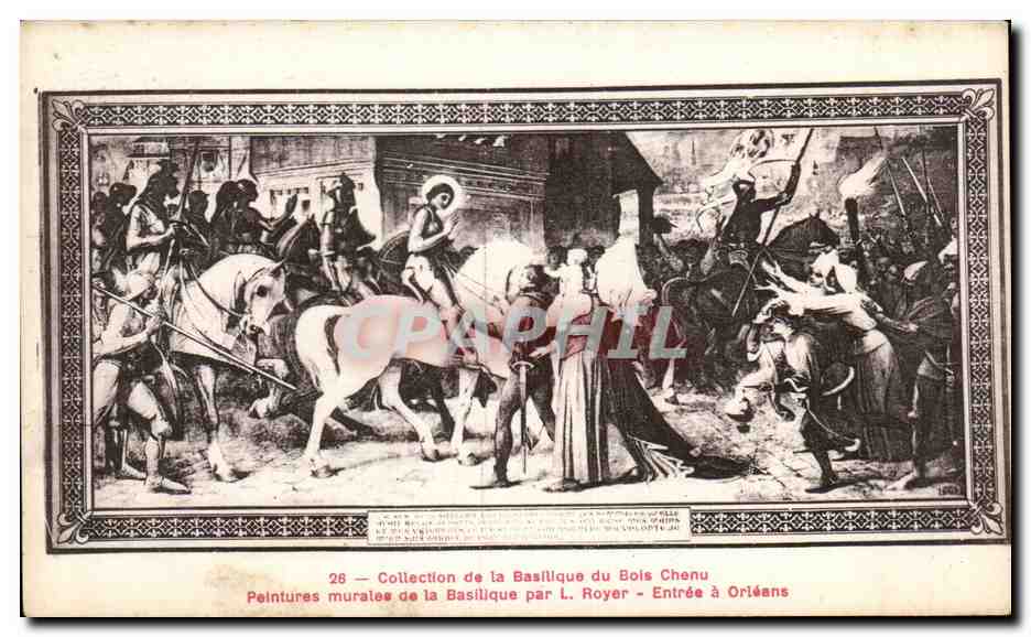 CPA Basilique du Bois Chenu Peintures murales par Royer Entree a orleans Jeanne d arc