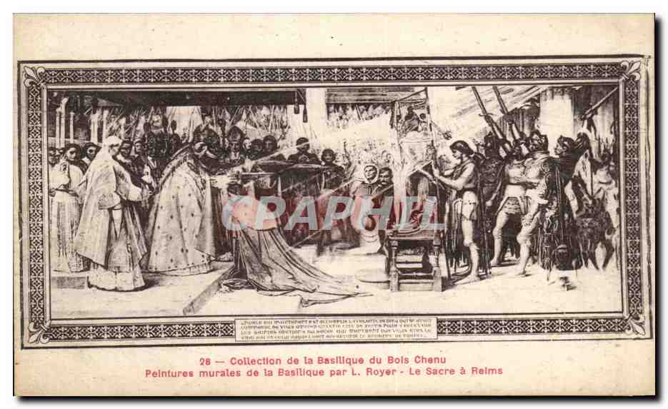 CPA Basilique du Bois Chenu Peintures murales par Royer Le sacre a Reims Jeanne d arc