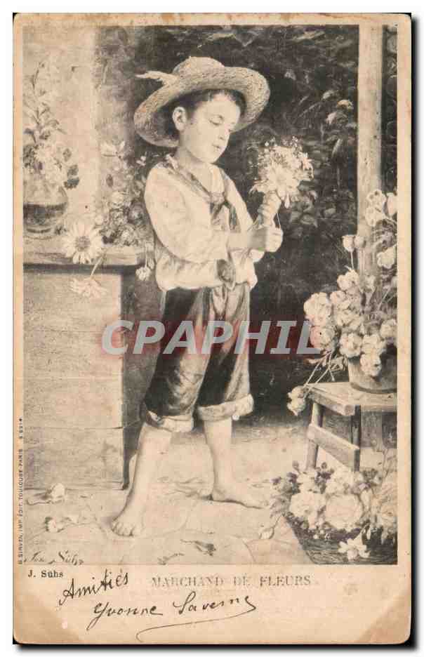 CPA Fantaisie Enfant Marchand de fleurs 