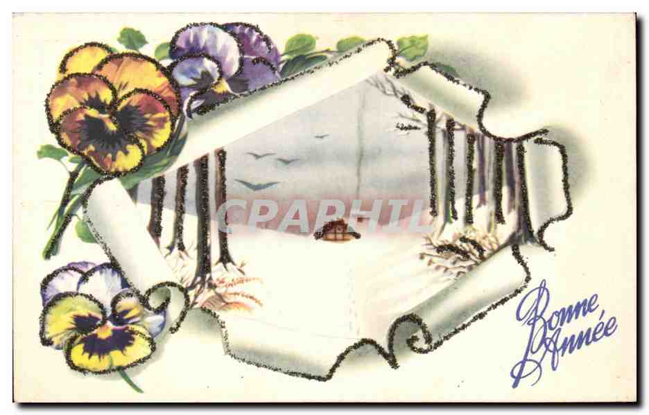 CPA Fantaisie Fleurs Neige Bonne annee