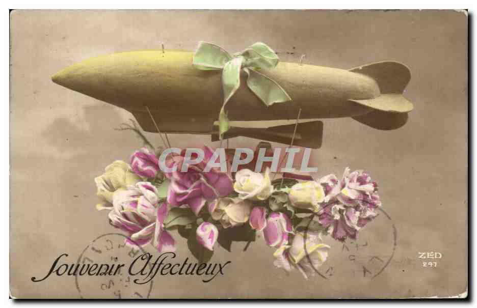 CPA Fantaisie Fleurs Dirigeable Zeppelin 