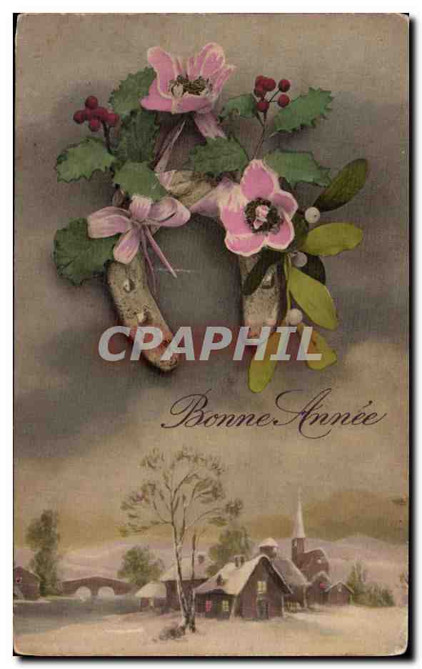 CPA Fantaisie Fleurs Fer a cheval Bonen annee