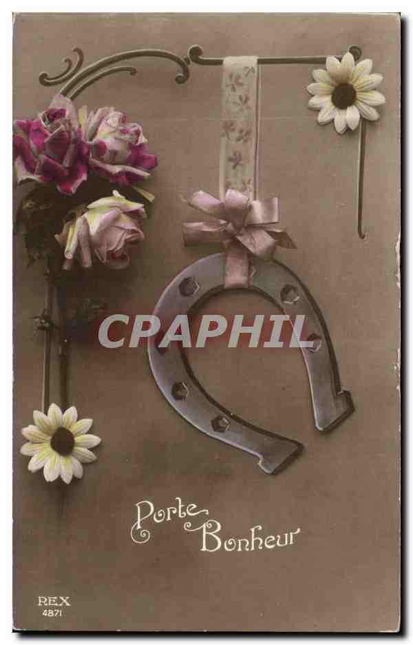 CPA Fantaisie Fleurs Porte bonheur Fer a cheval