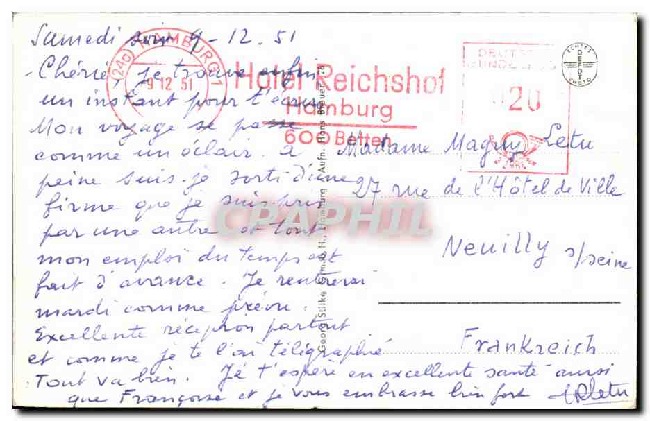 Hambürg, Ballindamm von der Lombardsbeücke gesehen — éditeur non identifié, n° de série non visible — Rückseite