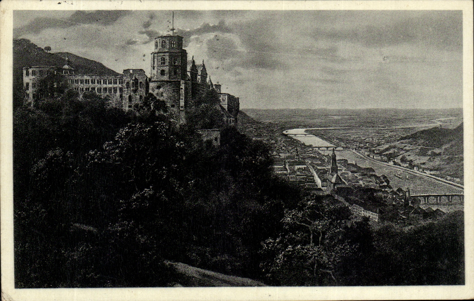 CPA Heidelberg Blick von der Terrasse auf Schloss und Stadt