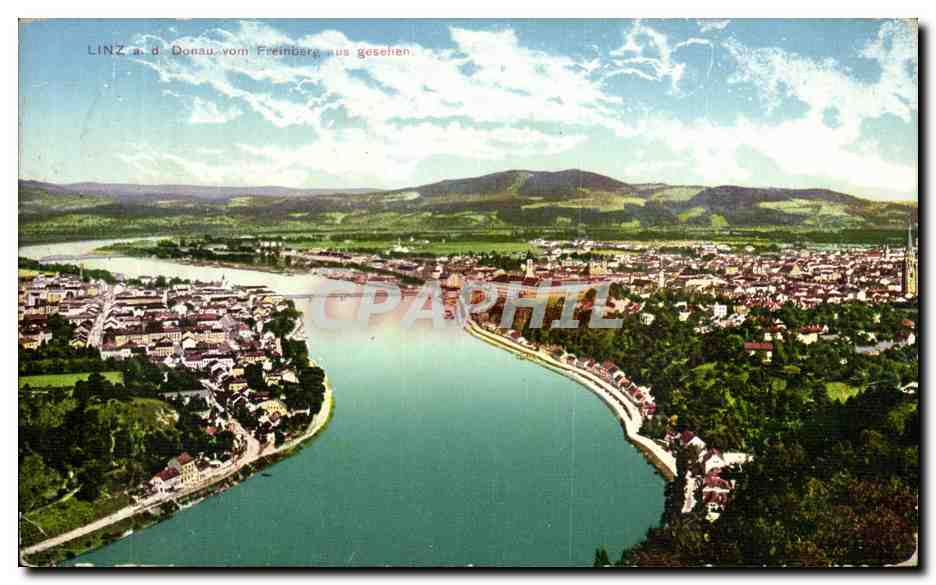 CPA Linz a d Donau vom Freinbarg aus gesehen
