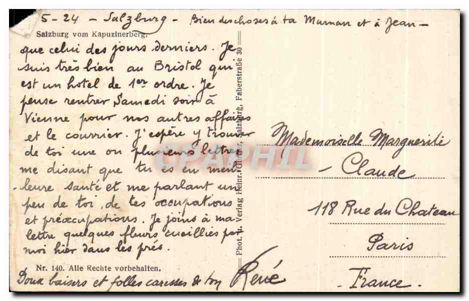 CPA Salzburg vom Kapuzinerberg — Rückseite