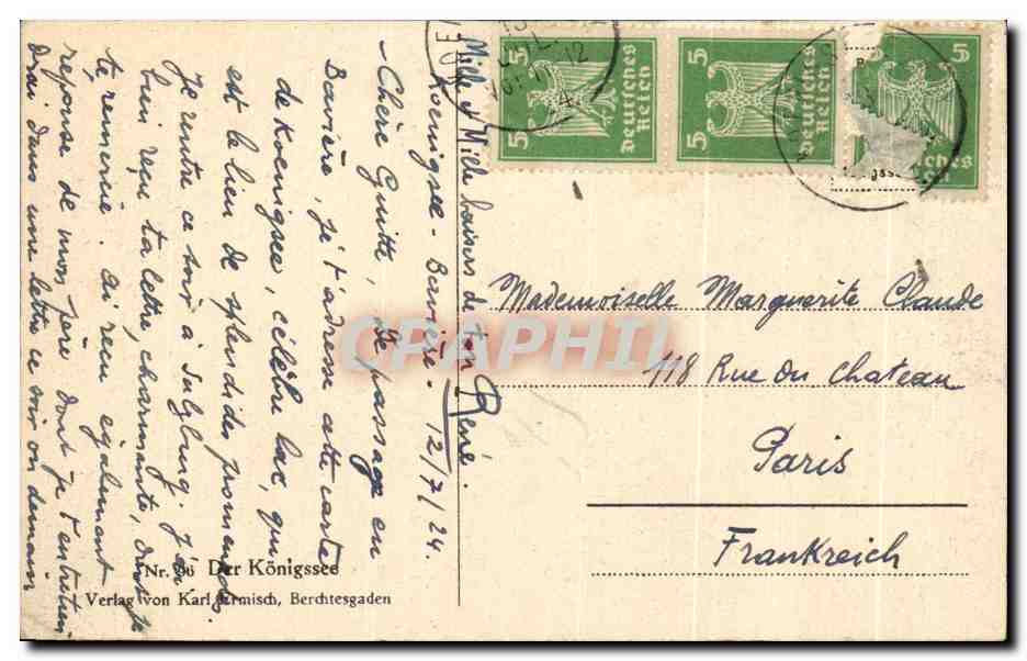 CPA Verlag von Kari jermische Berchtesgaden — Rückseite