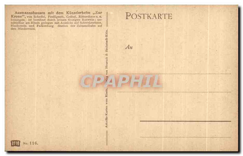 CPA Assmannshausen mit dem Kunstlerheim — Verso