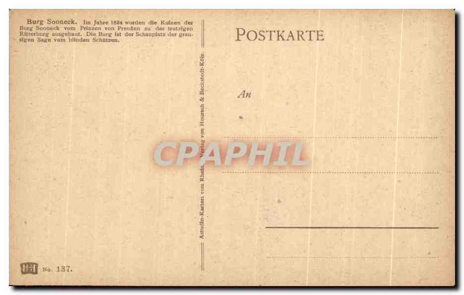 CPA Burg Sooneck  — Verso