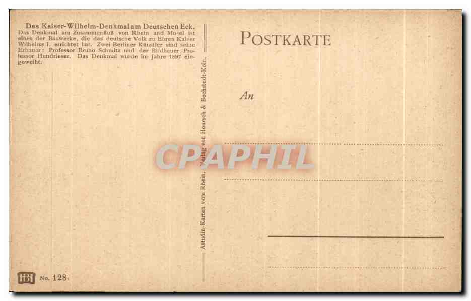 CPA Das Kaiser Wilhemim Denkmalam Deutschen Eck — Verso