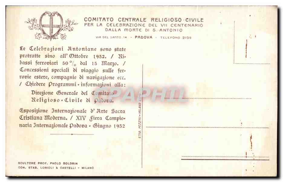 CPA Medaglia Commemorativa San Antonio — Rückseite