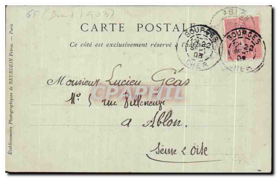 Bourges — Rue Moyenne — Papeterie Imp. Legrand — Uitgever: Neurdein Frères — Achterkant