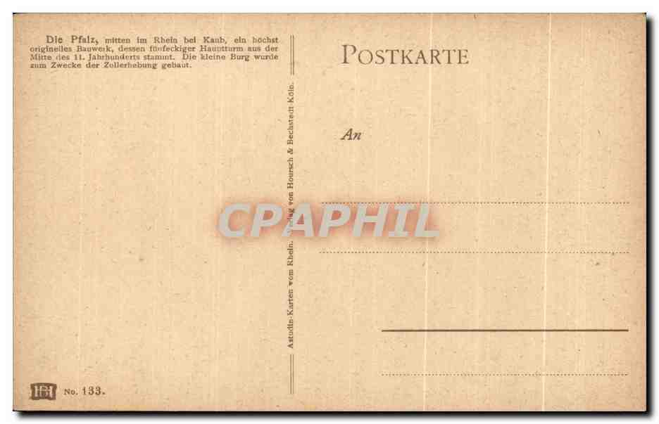 CPA Die Pfalz mitten im Rhein bel Kanb — Rückseite