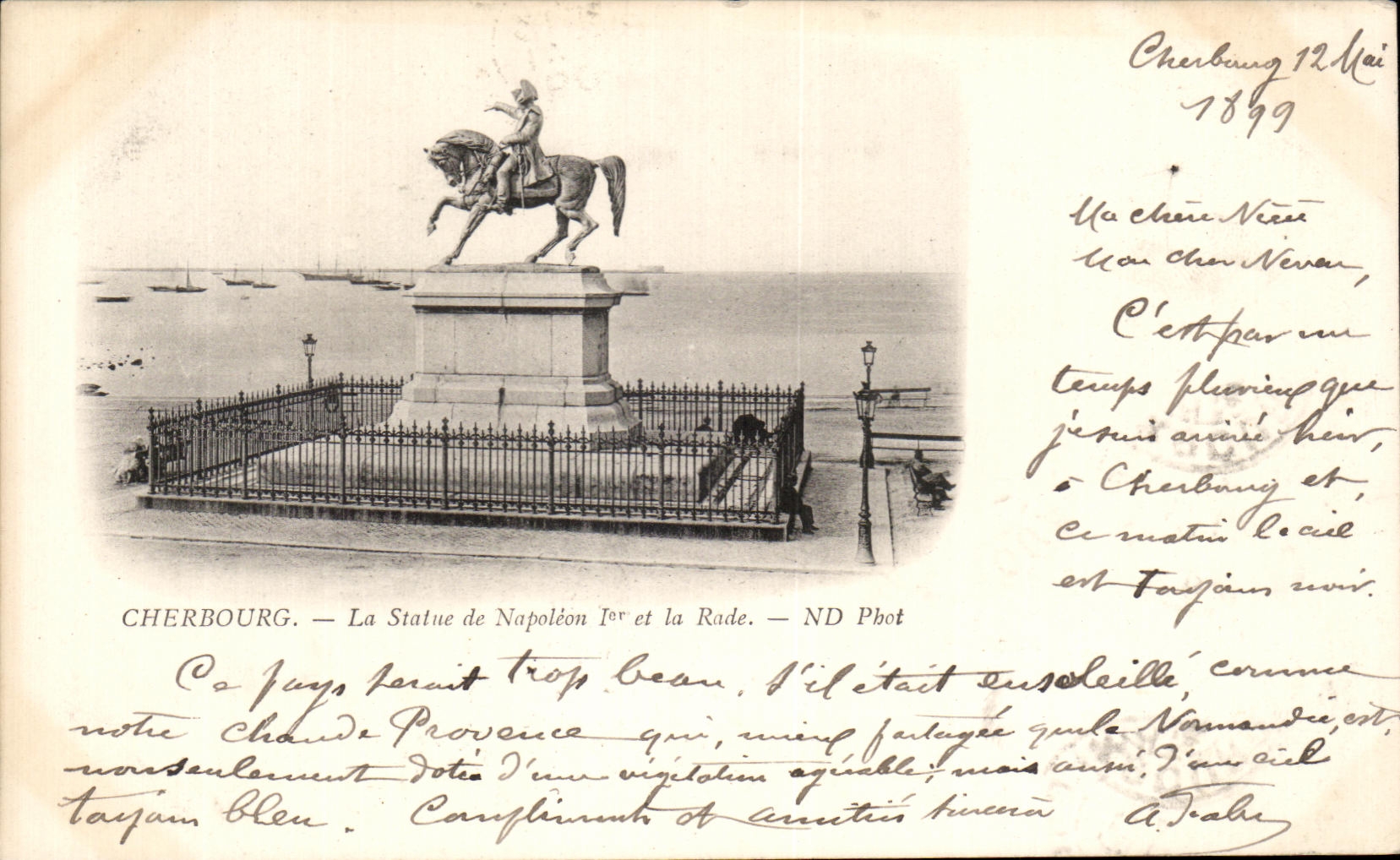 CPA Cherbourg La Statue de Napoleon Ier et la Rade carte 1899
