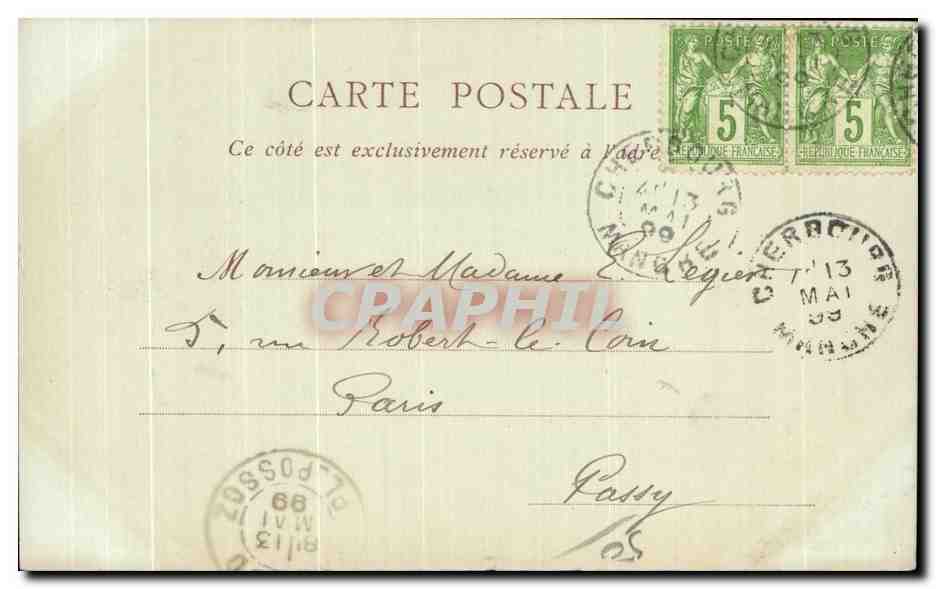 CPA Cherbourg La Statue de Napoleon Ier et la Rade carte 1899 — Rückseite