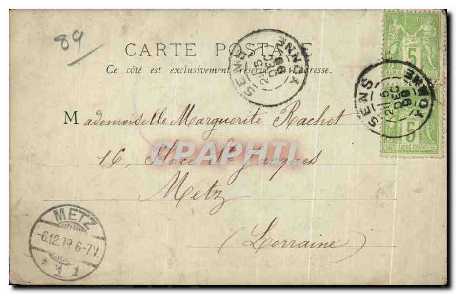 CPA Sens Porte de I Archeveche carte 1899 — Rückseite