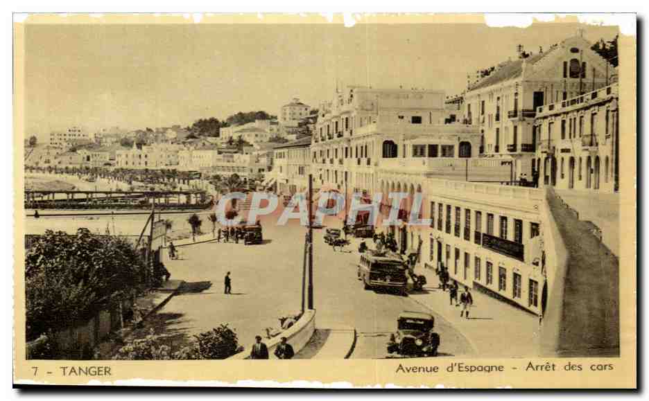 CPA Tanger Avenue d Espogne Arret des cars maroc