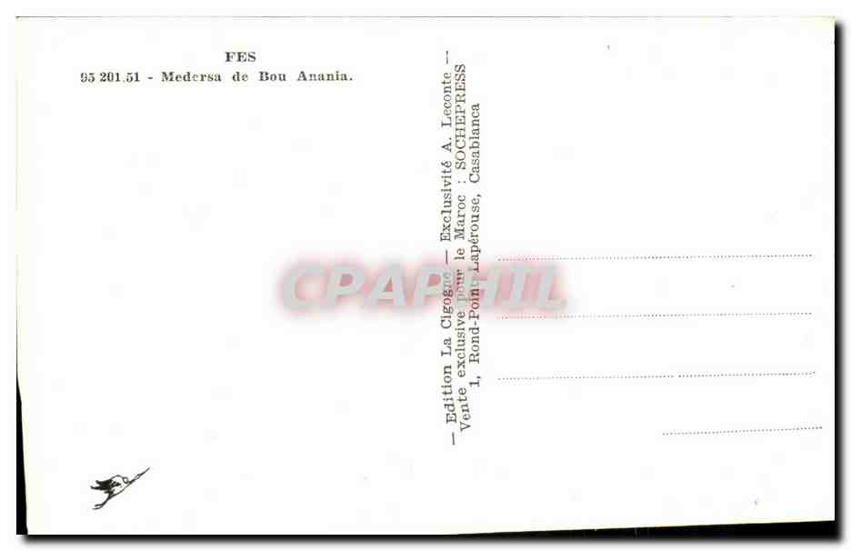 CPA Fes Medersa de Bou Anania — Rückseite