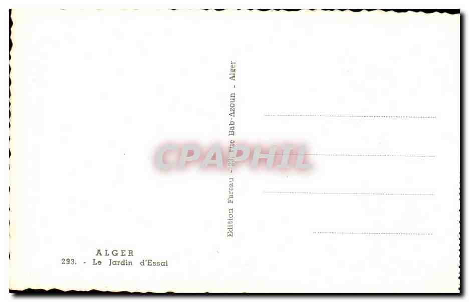 Le Jardin d'Essai — Alger — Édition Faraeu, rue Bab-Azoun — Rückseite