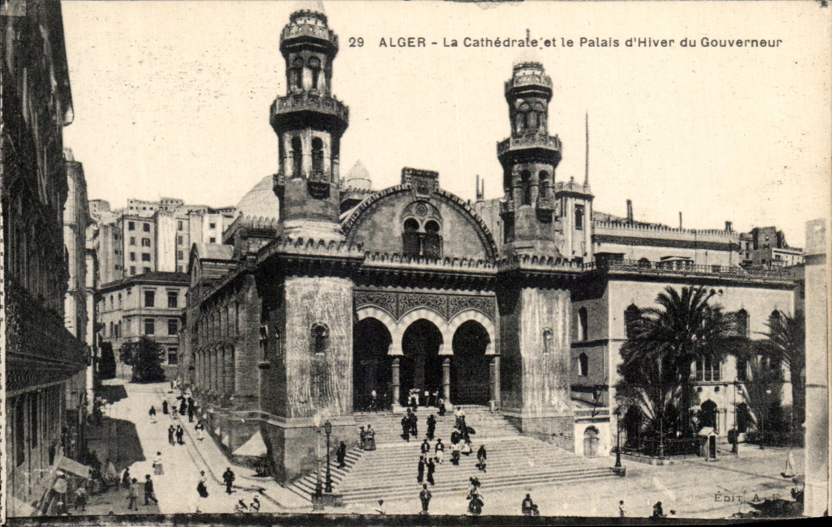 CPA Alger La Cathedrate et le Plals l Hiver du Gouverneur