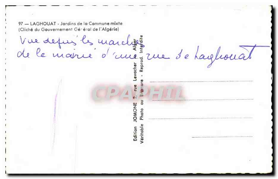 CPA Laghouat Jardins de la Commune mixte — Rückseite