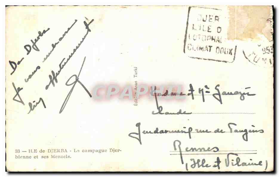 CPA Ile de Djerba La campague Djer binne et ses Menzels — Rückseite