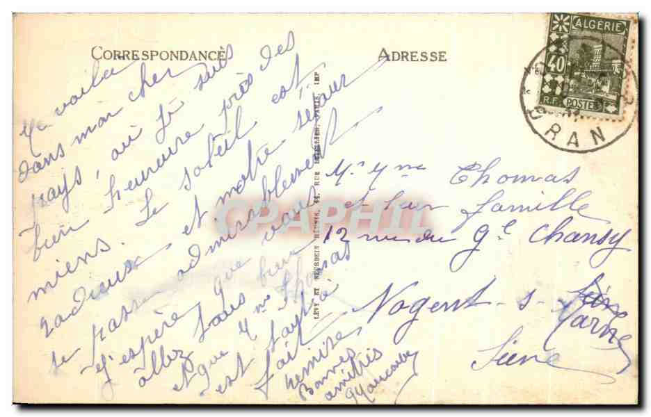CPA Oran La Mosquee du Pacha — Rückseite
