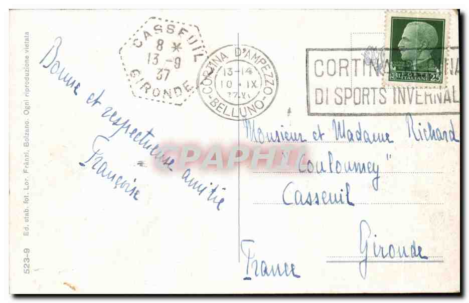 CPA Dolomiti Ampezzane Lago di Londro m 1407 col M Cristallo m 8199 — Rückseite