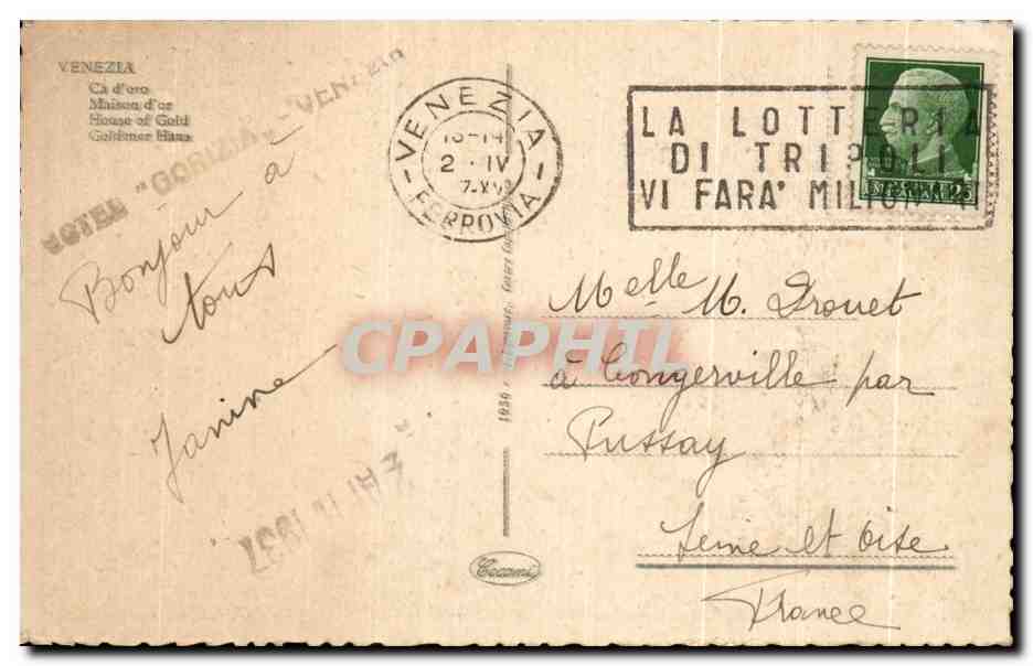 CPA Venezia Ca d Oro Maison d or Housu of Gold Goldmor Hans — Rückseite