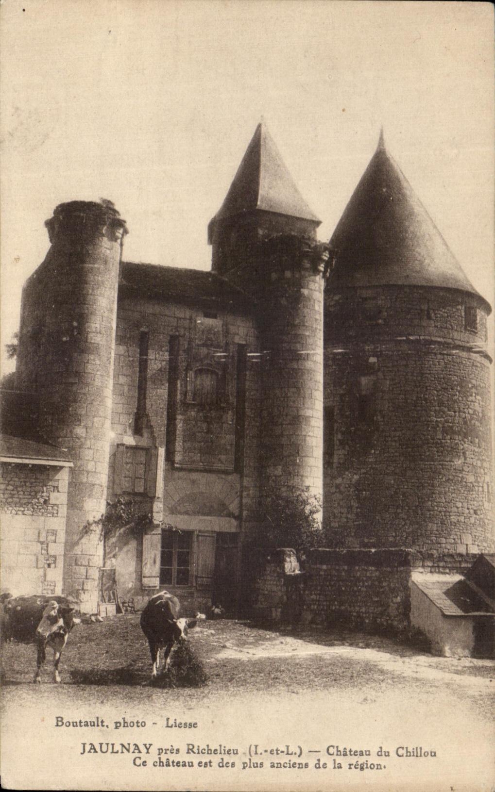 CPA Jaulnay pres Richelieu Chateau du Chillou Ce chateau est des plus anciens de la region Vaches