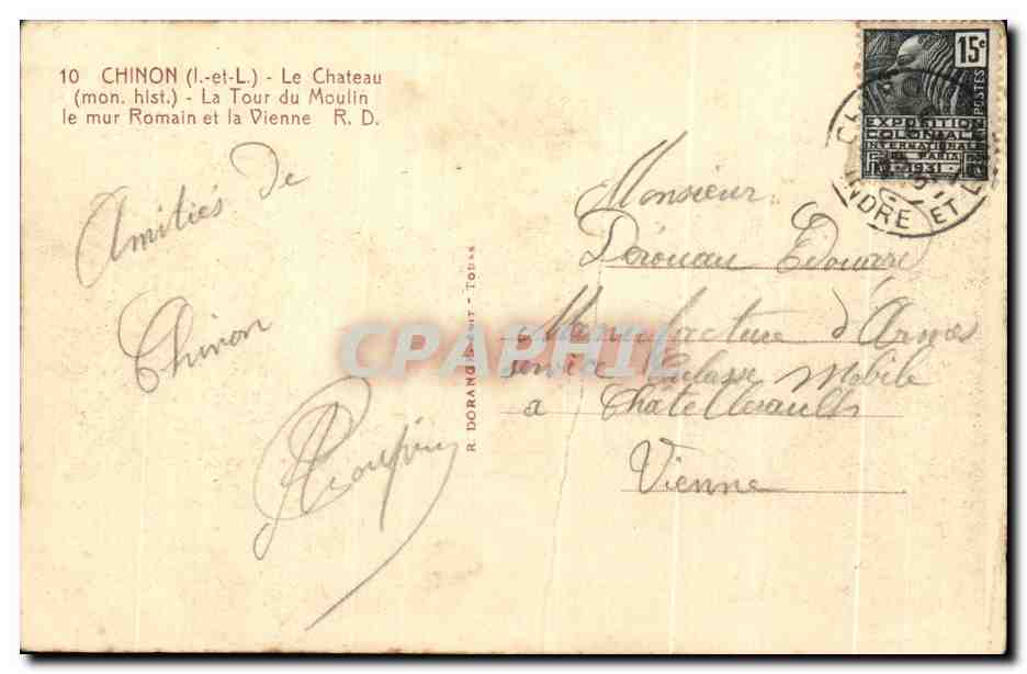 Chinon (Indre-et-Loire) — La Tour du Moulin et le mur Romain — R. Dorand & T. Paris — Verso