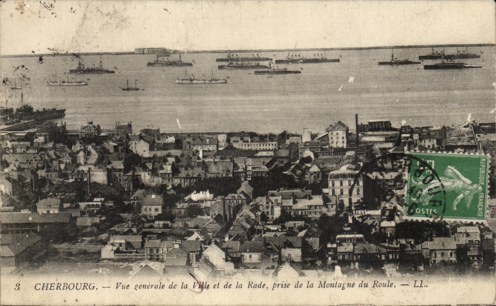 Cherbourg — Vue générale de la Ville et de la Rade, prise de la Montagne du Roule — LL.
